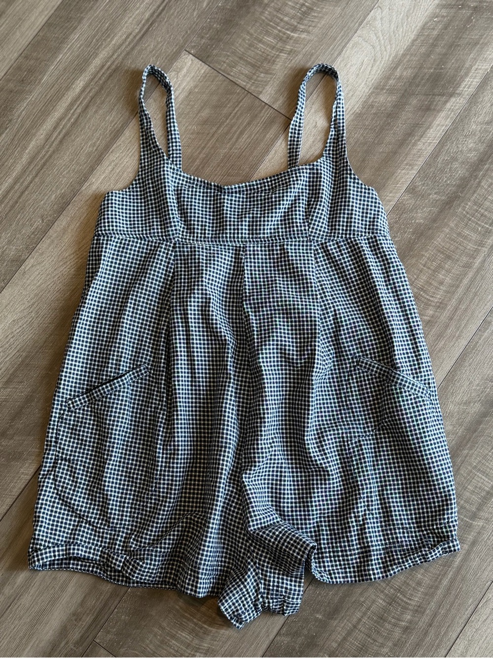 Free People Billie Romper Blue & White Gingham Women’s Sz 4 Adjustable Straps